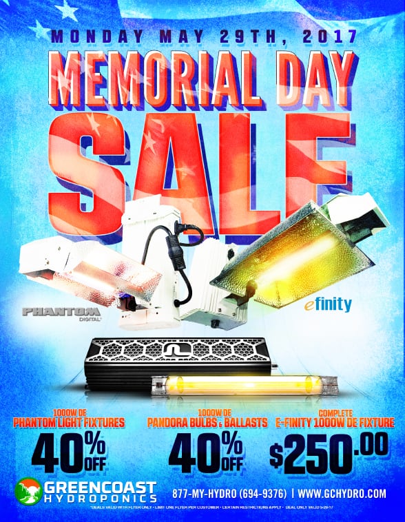 Memorial Day 2017 Sale at GreenCoast Hydroponics
